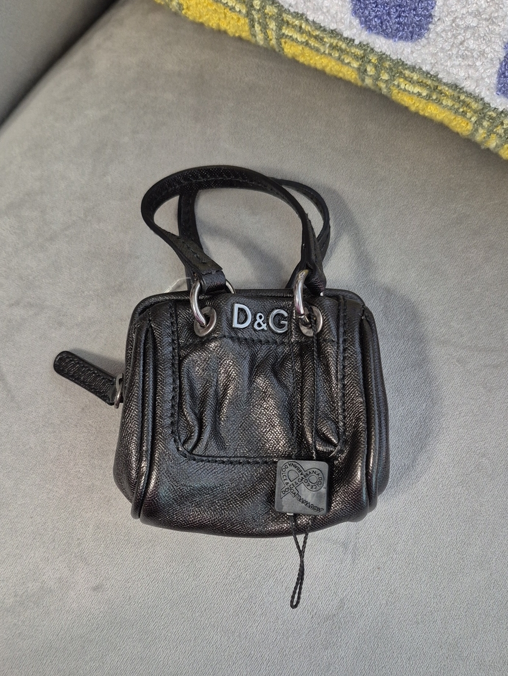 DOLCE & GABBANA D&G Black Mini Top-Handle Coin Purse with Keychain